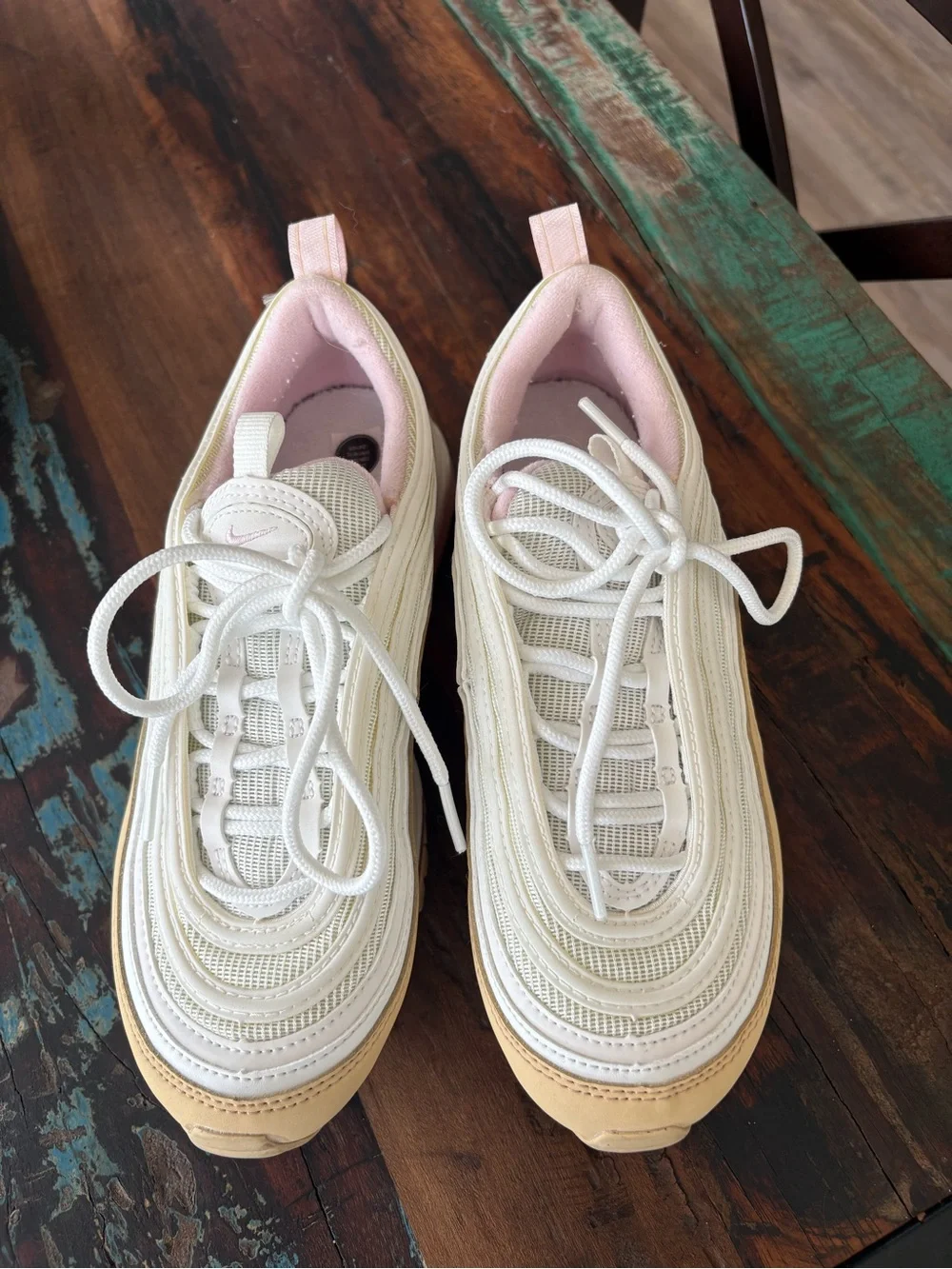 Nike Kids Air Max 97 Cream, White & Pink Visible Air Sneaker